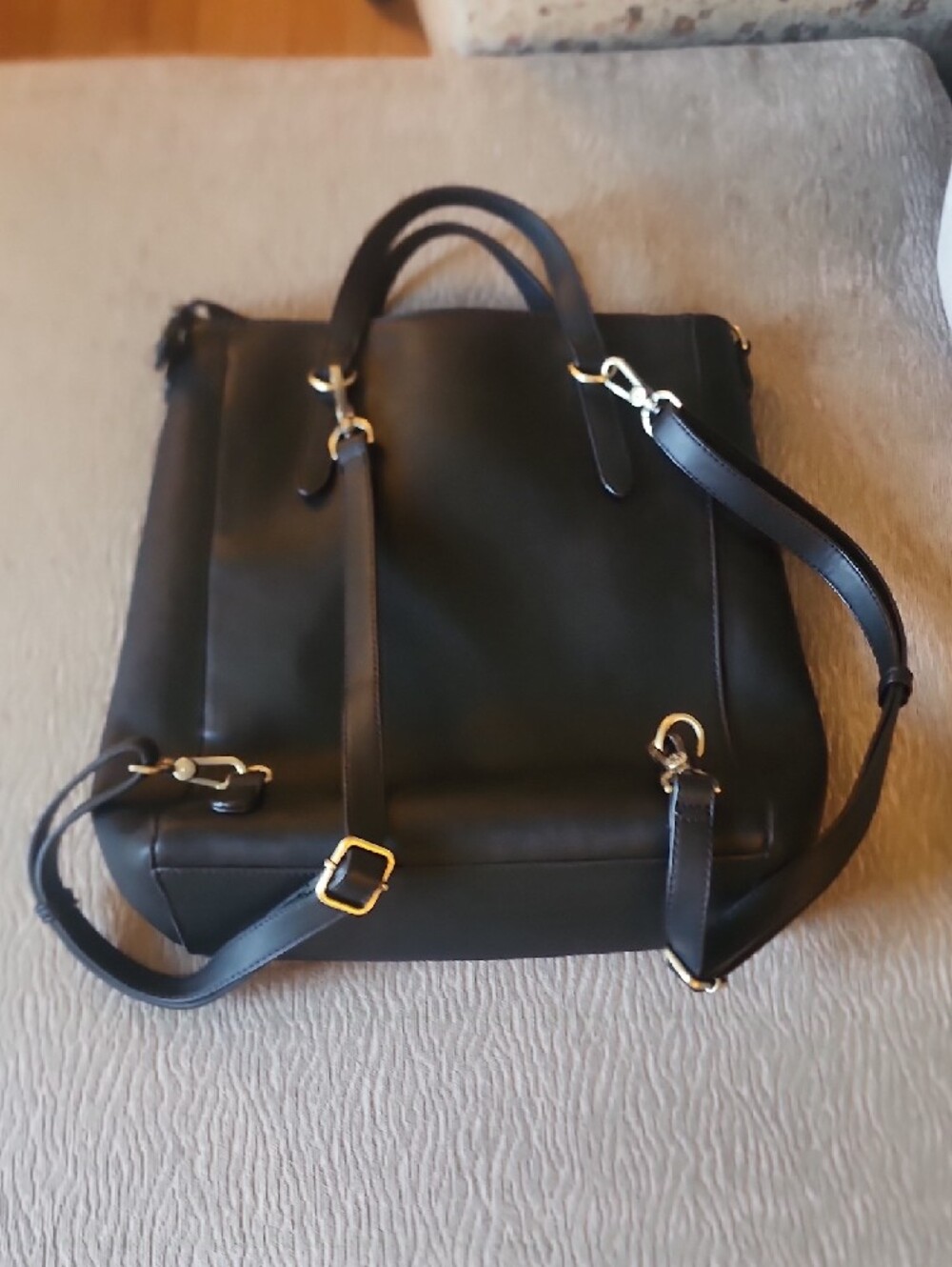 Black Faux Leather Laptop Tote with Front Pocket - Picture 8 of 16